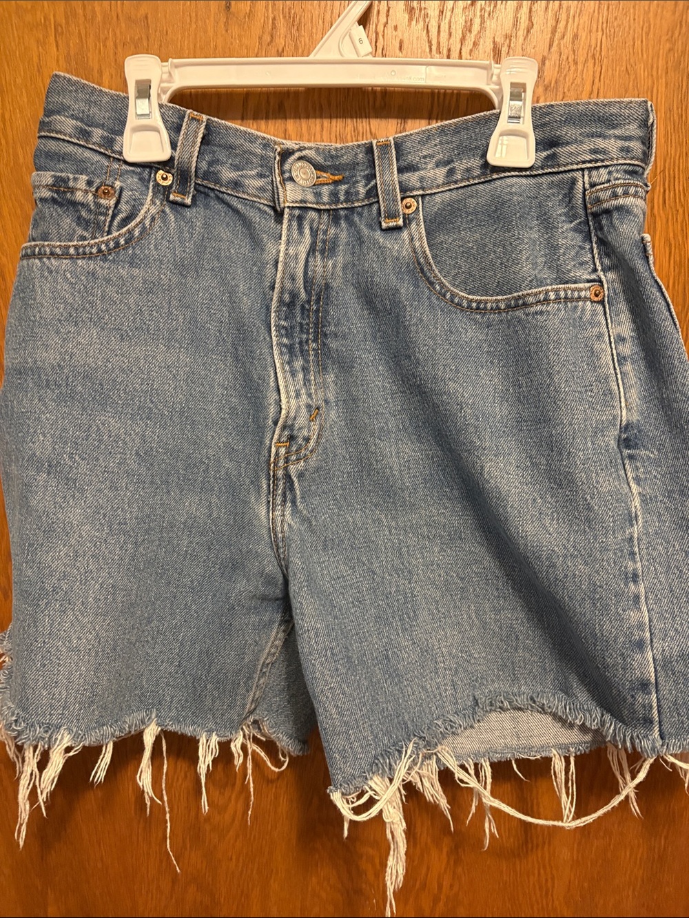 Levi's 560 Light Blue High-Rise Frayed Hem Jean Shorts